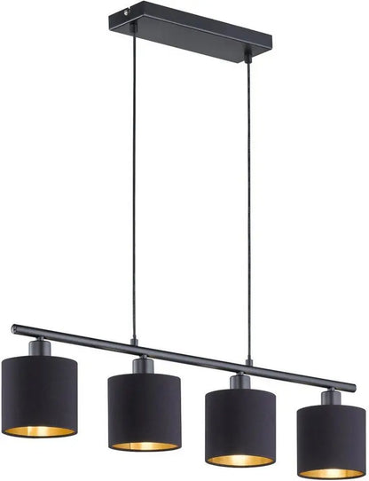 Reality Leuchten Pendelleuchte Tommy, 4-flammig, höhenverstellbar, E14, schwarz-gold