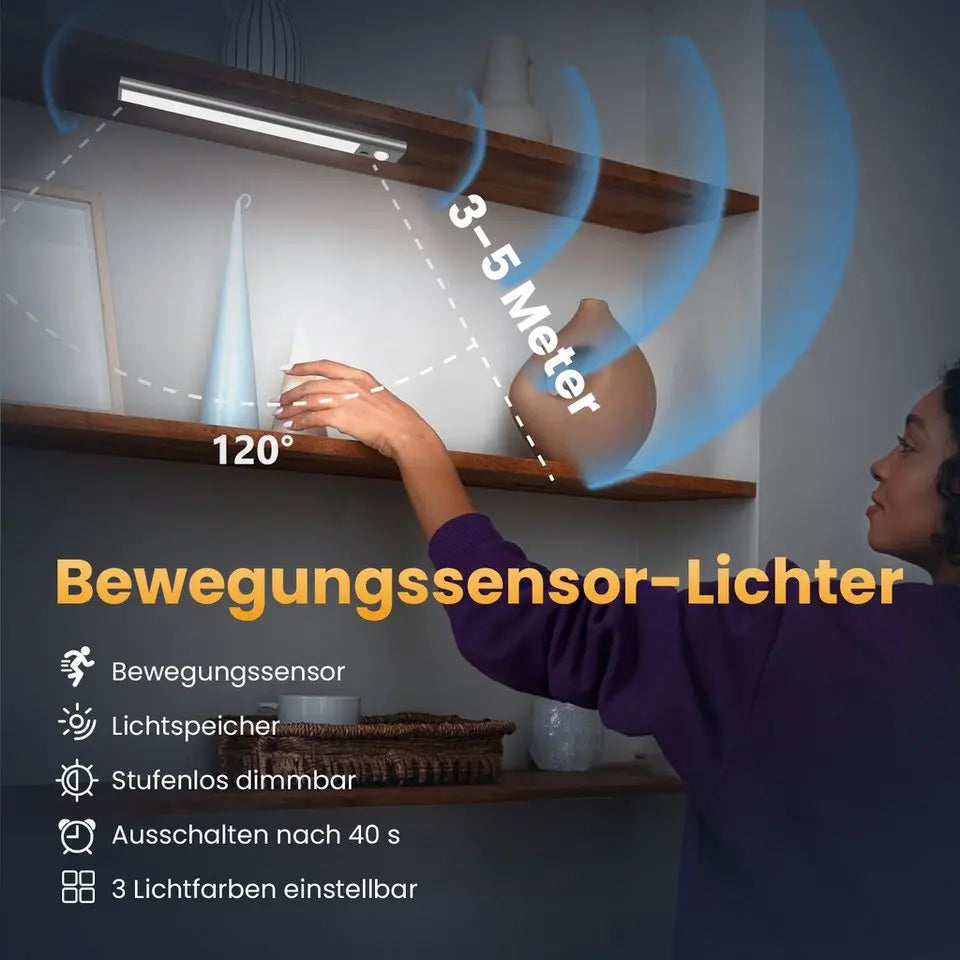 ANYSUN LED Unterbauleuchte, kabellos mit Bewegungsmelder, 23cm, 900 mAh Akku, Farbwechsel, dimmbar