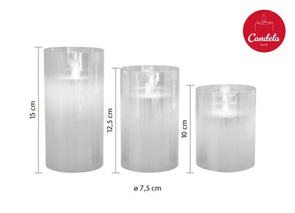 LC Home LED Kerzen Set 3er, Echtwachs mit Glas, Timer, Fernbedienung, dimmbar